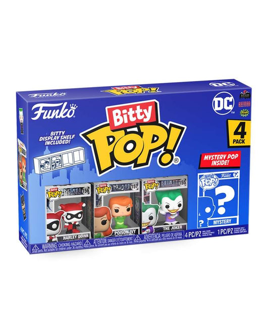 Funko Bitty Pop "Harley Quinn (Animated Series) / Poison Ivy (Animated Series) / The Joker (Animated Series) / Mystery Bitty (4-Pack)"